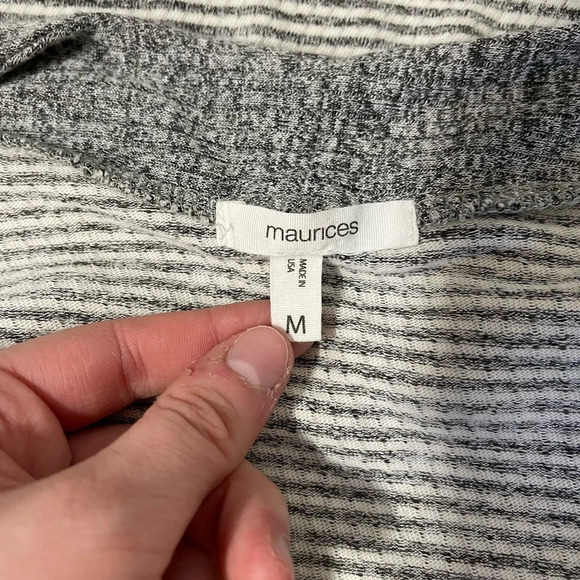 Maurices Gray & White Striped Button Open Front Cardigan Medium Women’s - Picture 10 of 12